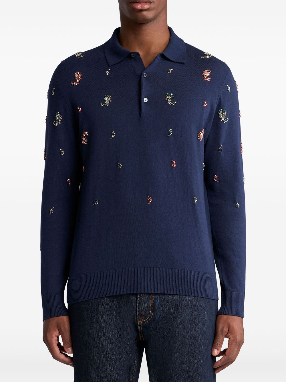 ETRO crystal-detailed mini paisley polo shirt - Blauw