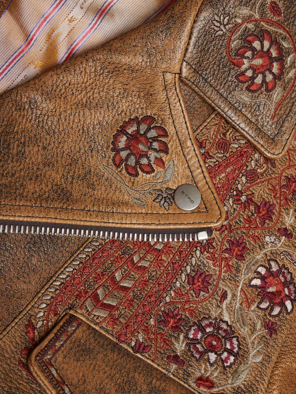 ETRO (エトロ)マルゴット　ライダース ETRO レザー ライダースジャケット | ブラウン | FARFETCH JP