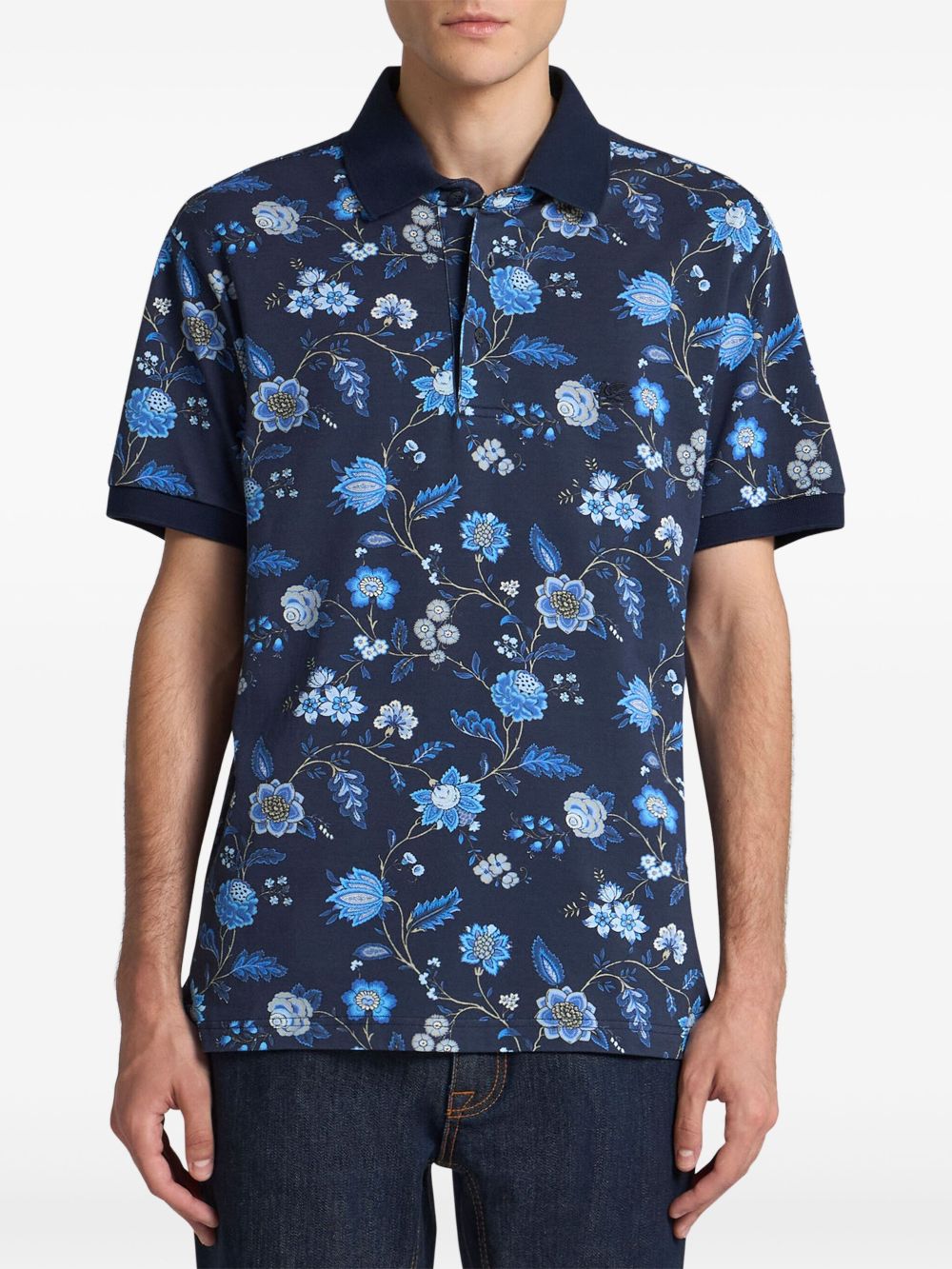 ETRO floral-print polo shirt - Blauw