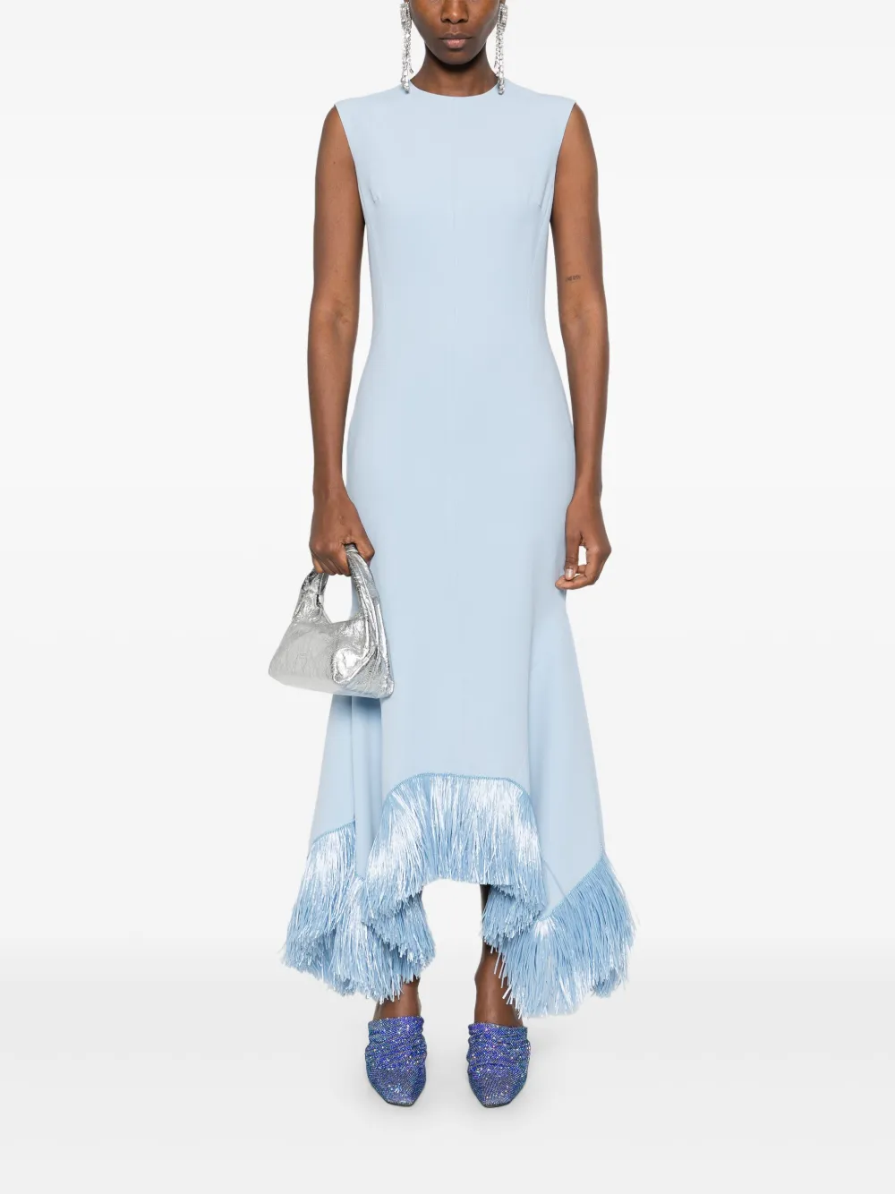 David Koma Raffia maxi-jurk met franje - Blauw