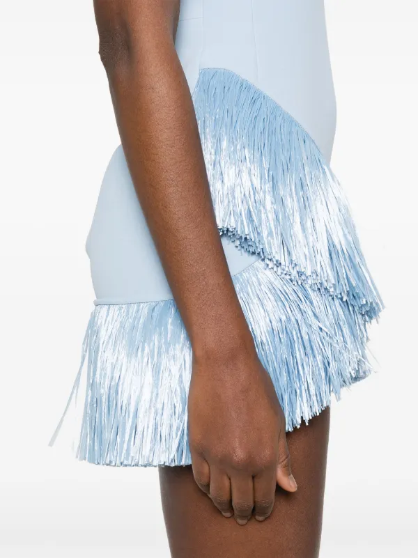David Koma Raffia fringe-trim Mini Dress | Blue | FARFETCH