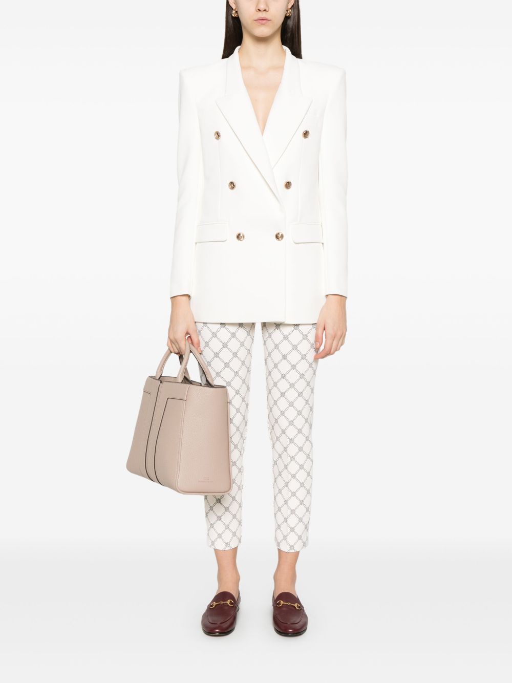 Elisabetta Franchi Crêpe broek met diamantprint - Beige