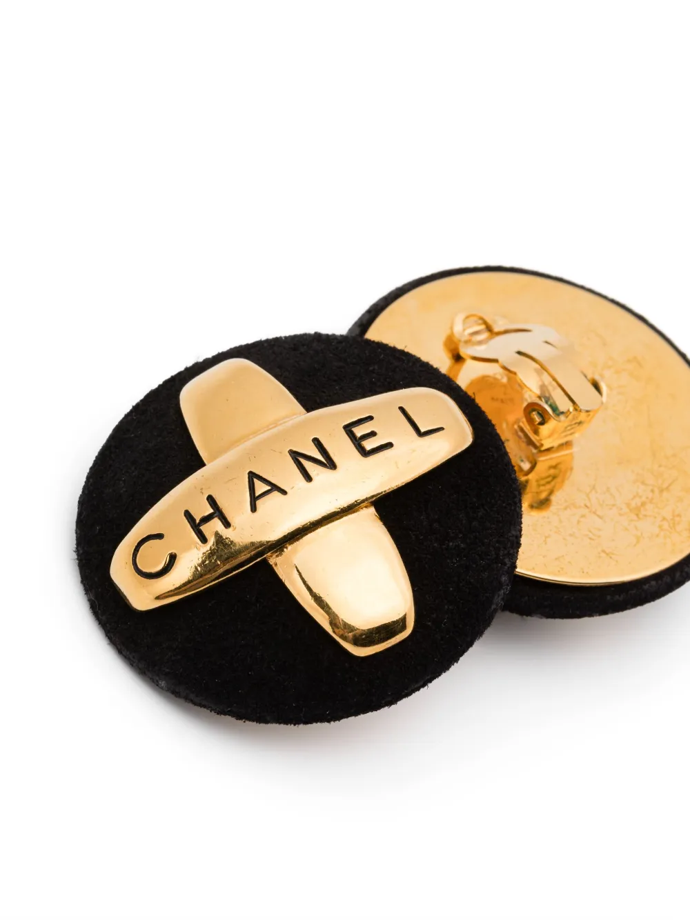 Pre-owned Chanel 1992s Logo-engraved Clip-on Earrings In Gold