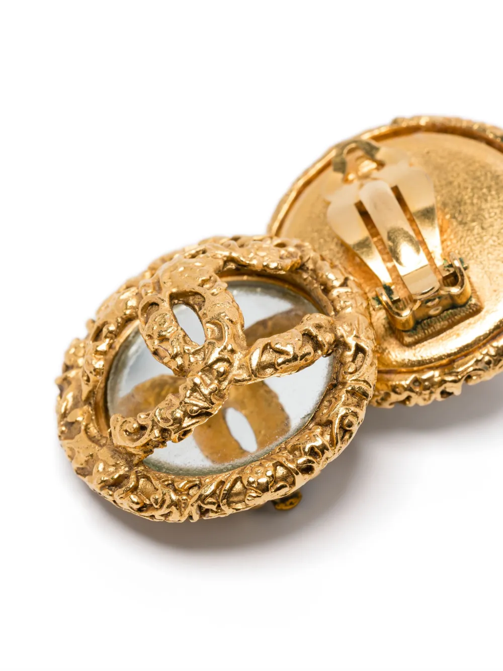 Pre-owned Chanel 1993s Interlocking-cc Clip-on Earrings In Gold