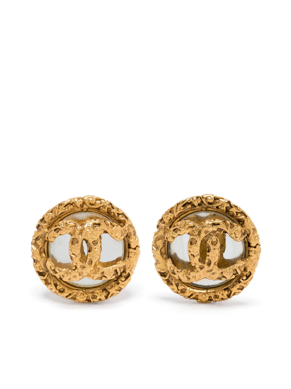 Pre-owned Chanel 1993s Interlocking-cc Clip-on Earrings In Gold