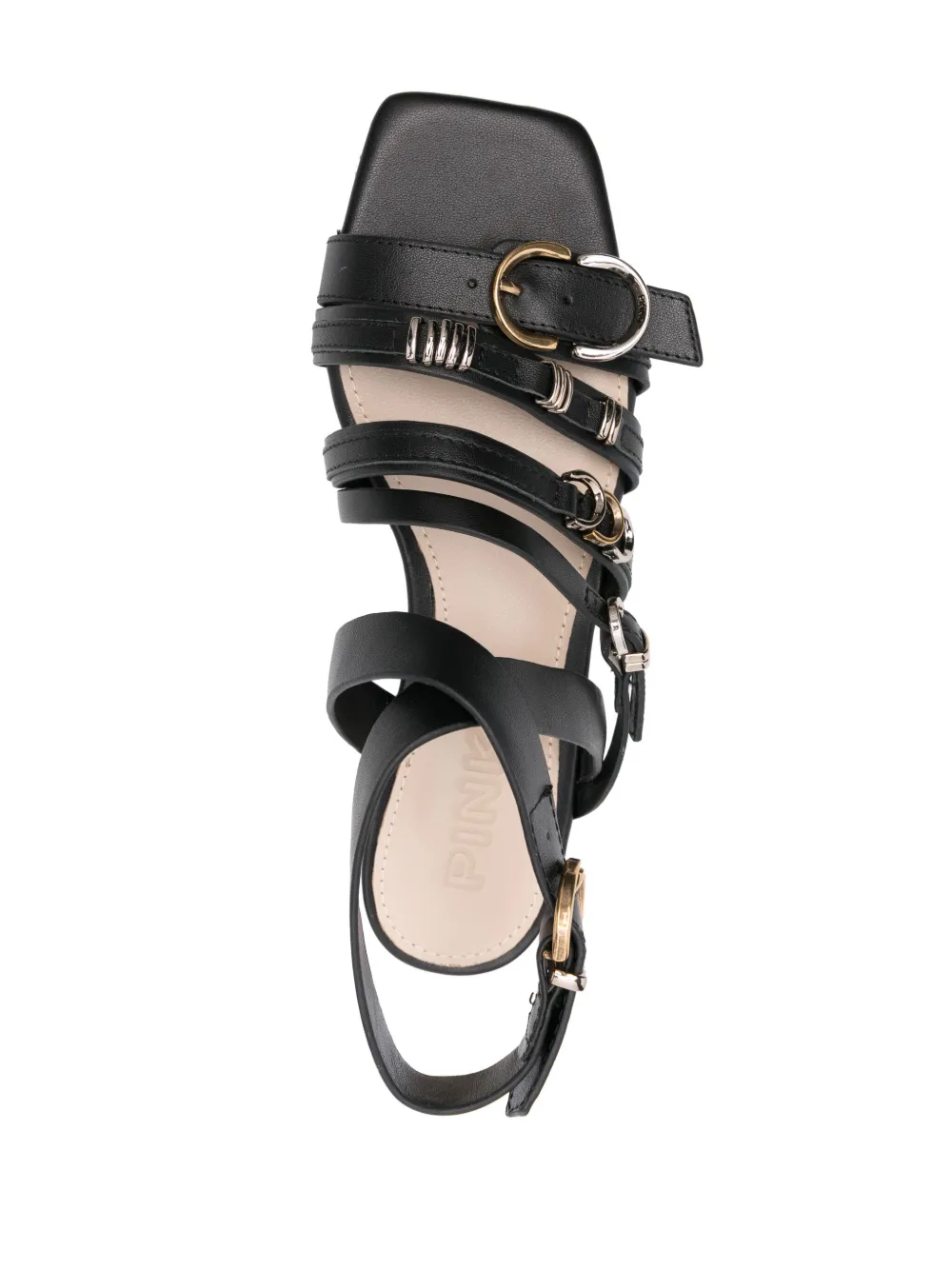Pinko Ankle Strap Sandals With Branded Leather Insole In Black
