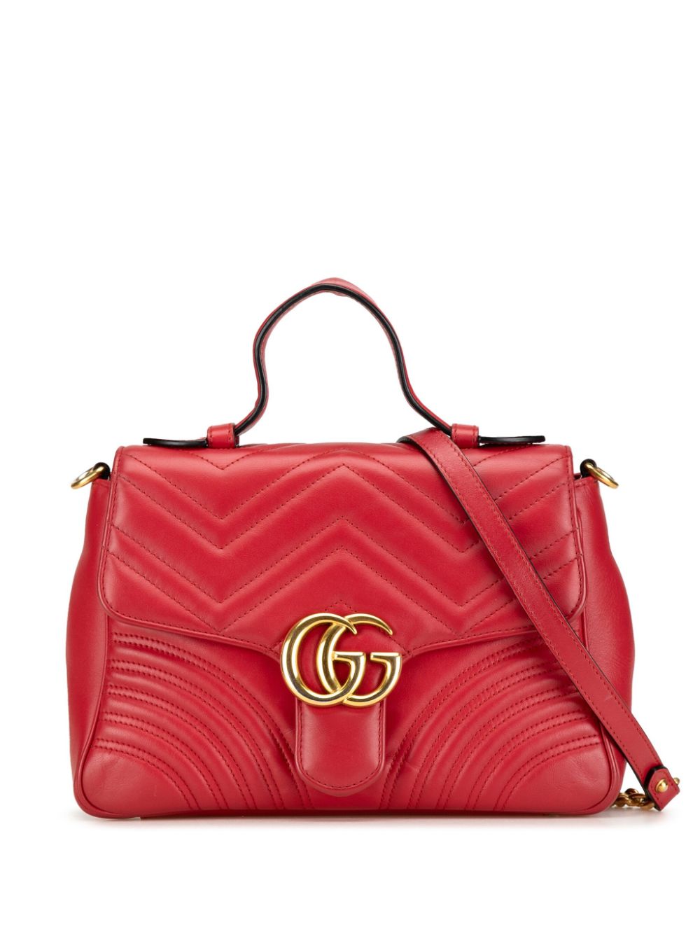 Pre-owned Gucci Gg Marmont 小号皮质顶置手柄斜挎包（2016-2024年典藏款） In Red