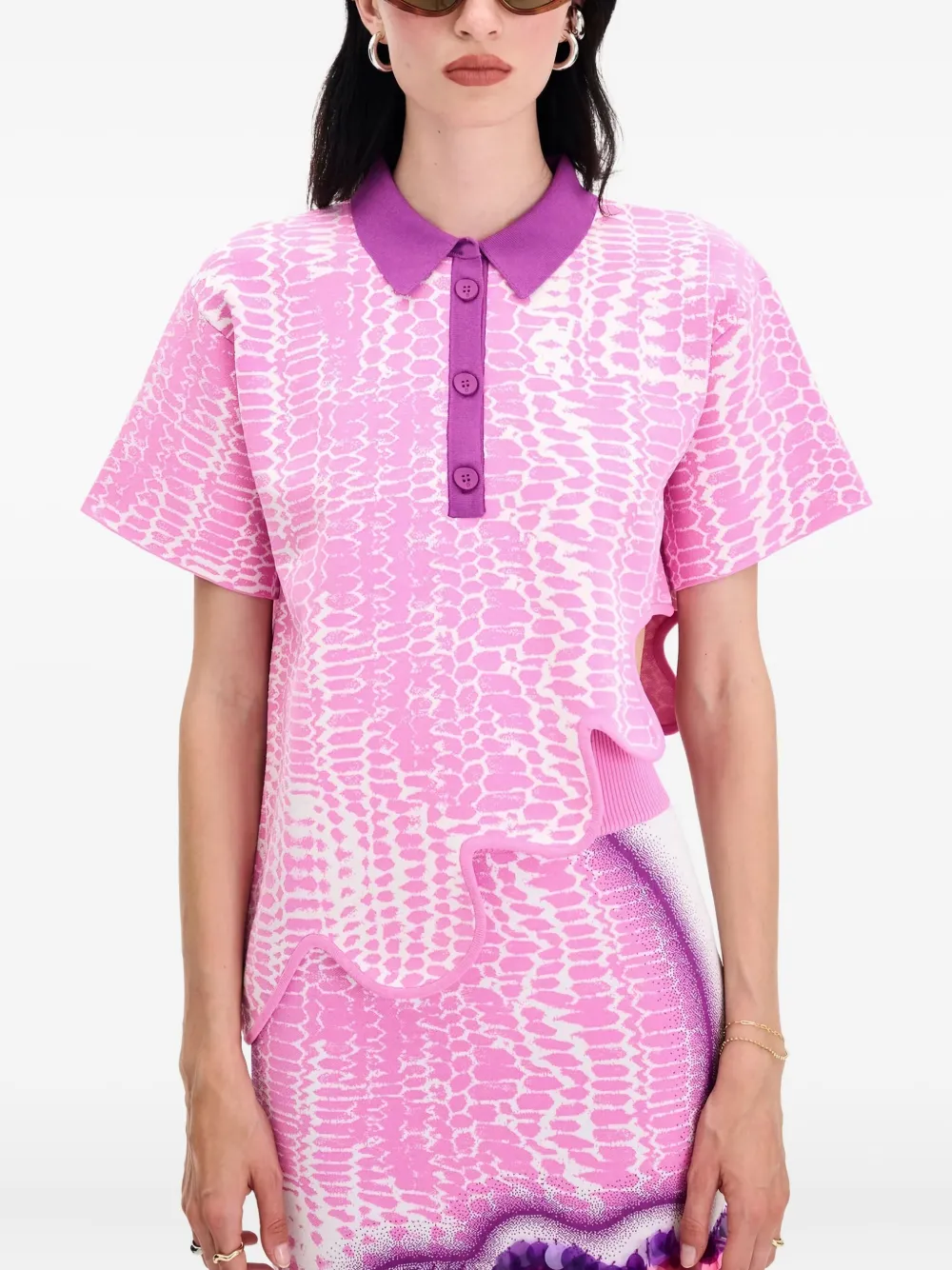 PH5 scallop-hem patterned polo shirt | Pink | Image 1