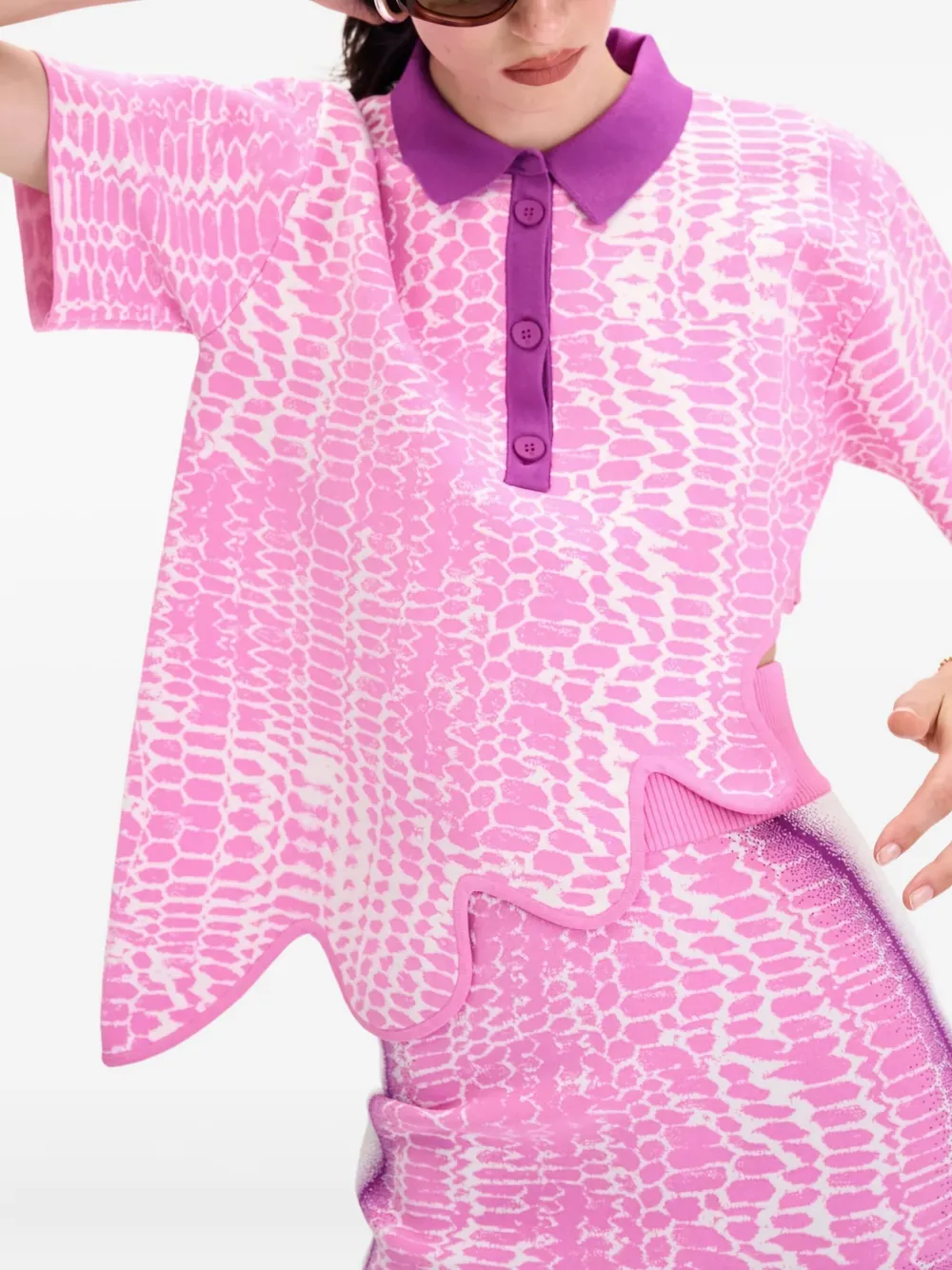 PH5 scallop-hem patterned polo shirt Roze