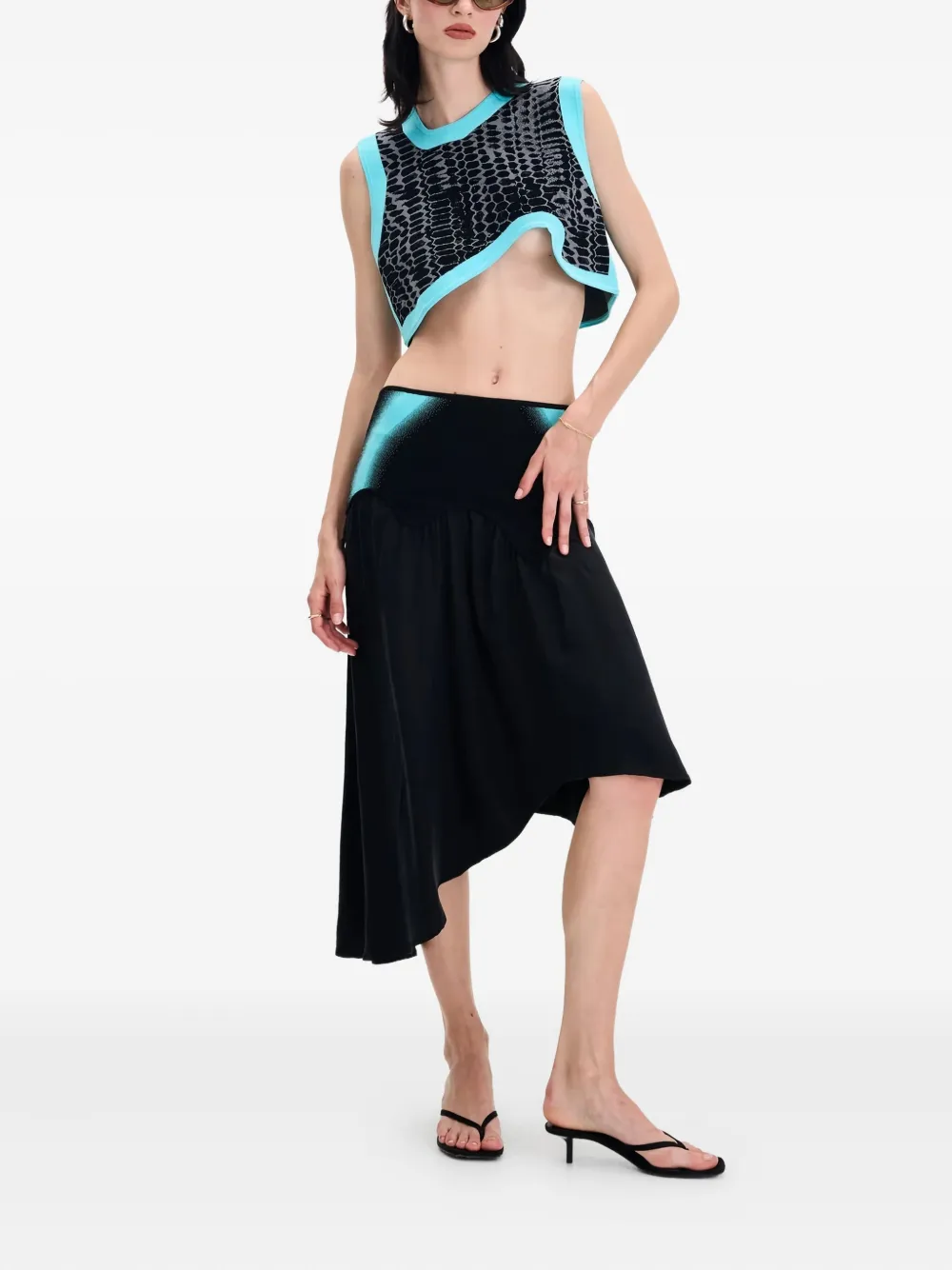 Ph5 Snakeskin-print Asymmetrical Top In Black