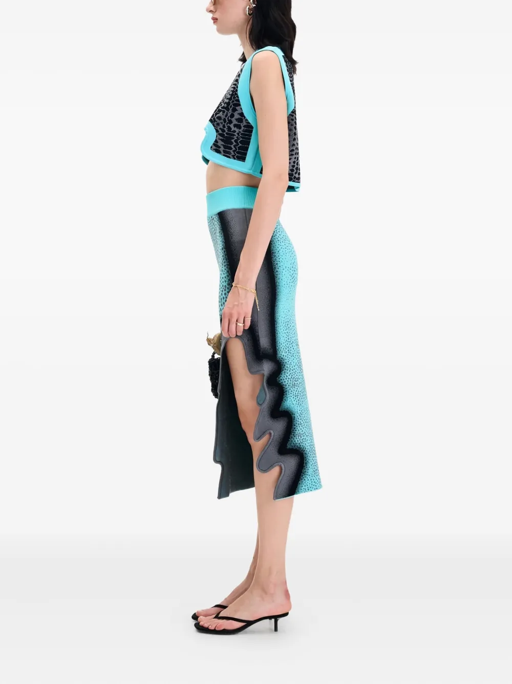 Ph5 Snakeskin-print Asymmetrical Top In Black