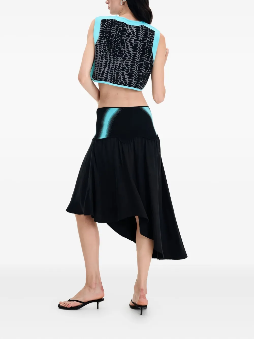 Ph5 Snakeskin-print Asymmetrical Top In Black