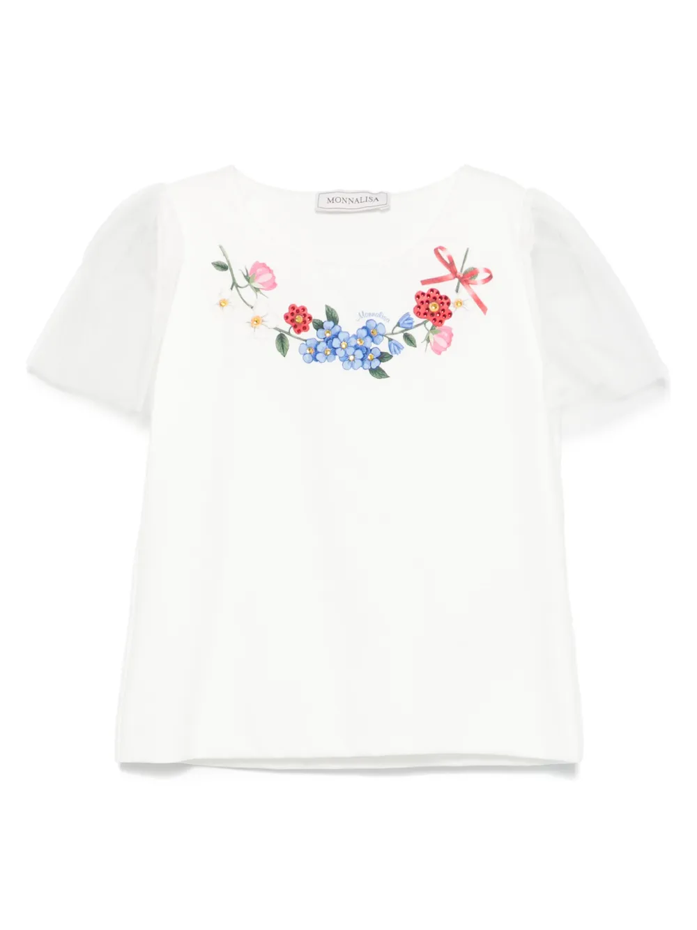 Monnalisa T-shirt met bloe print Wit