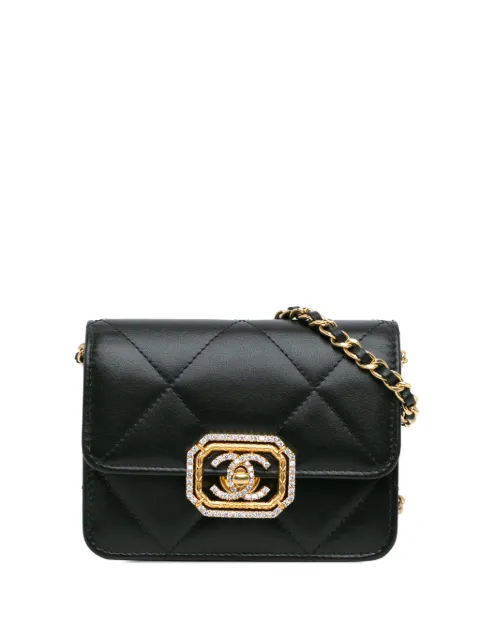 CHANEL Pre-Owned 2021-2024 Quilted Calfskin Strass Card Holder On Chain crossbody bag