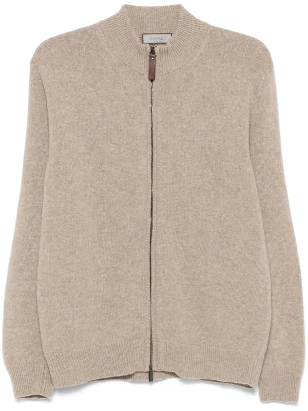 Canali Zip-up Cardigan in Brown