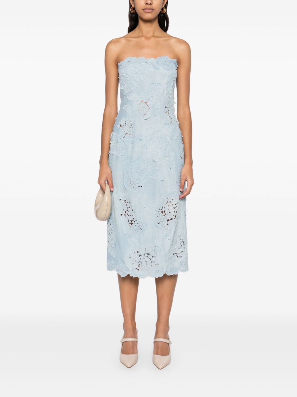 Ermanno Scervino floral-appliqué midi dress - Blue