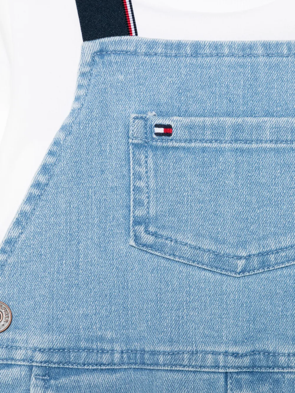Shop Tommy Hilfiger Junior Denim Dungaree And T-shirt Set In Blue