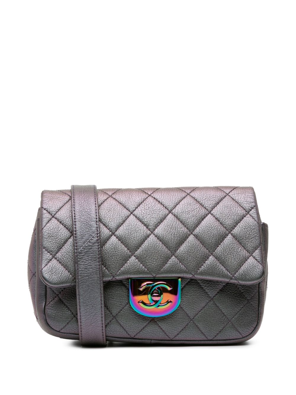 CHANEL Pre-Owned 2015-2016 Small Iridescent Goatskin Double Carry Waist Chain Flap satchel - Purple