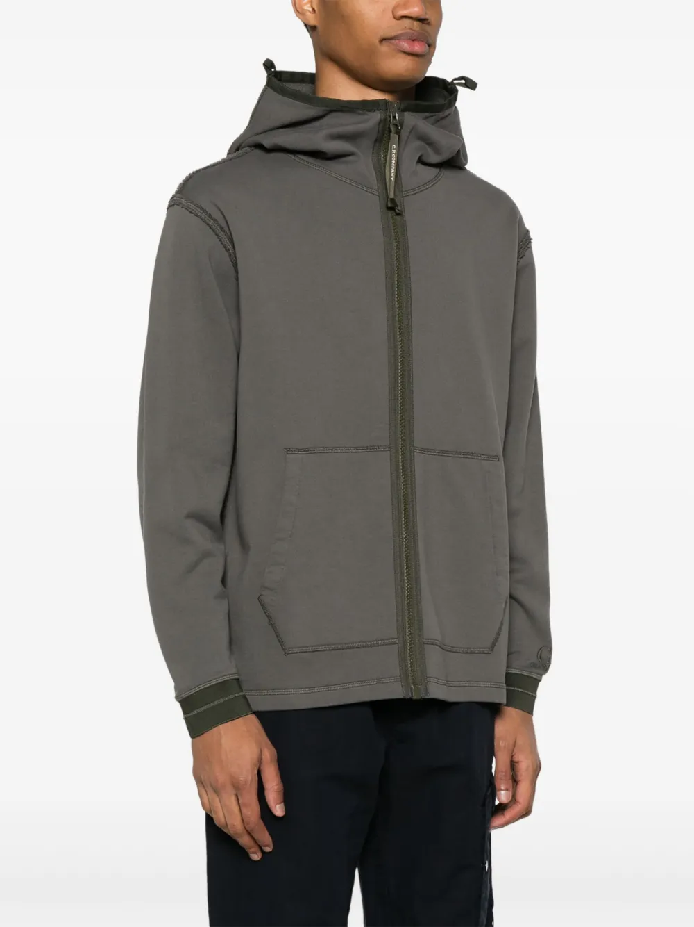 Shop C.p. Company Diagonal Fleece Hoodie In Grey