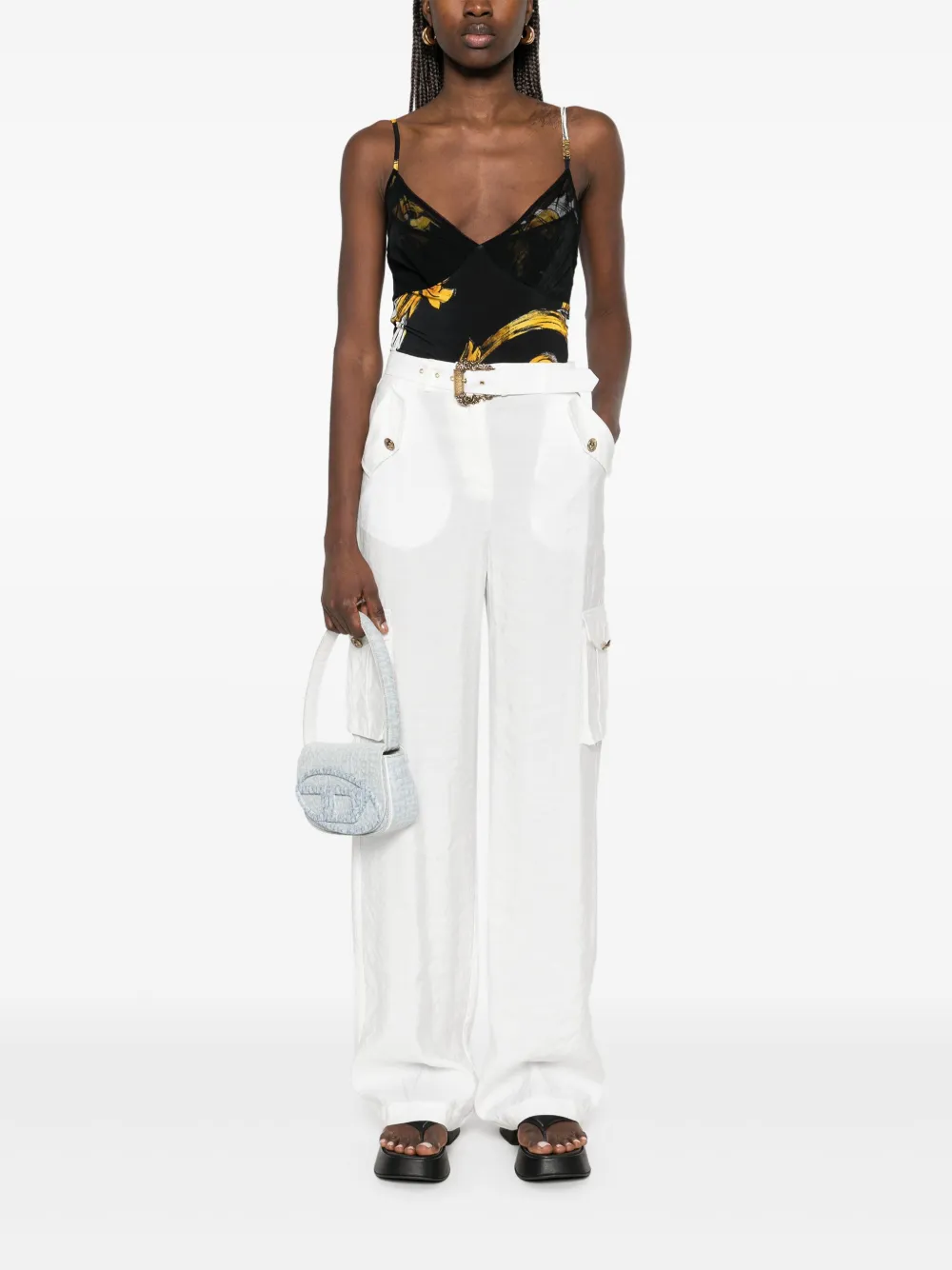Versace Jeans Couture Barocco mesh top Zwart