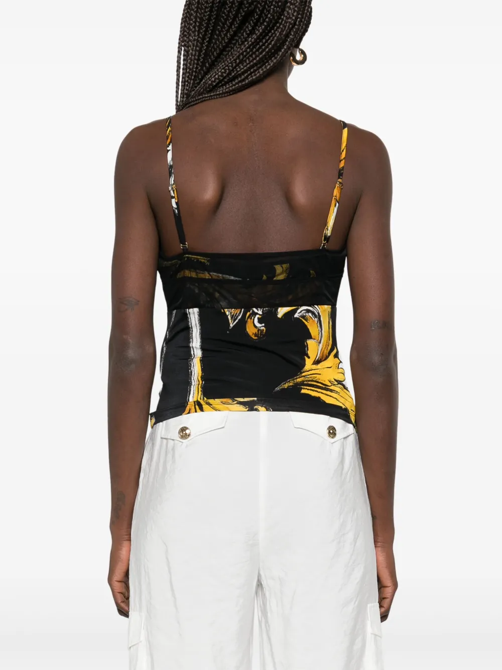 Versace Jeans Couture Barocco mesh top Zwart