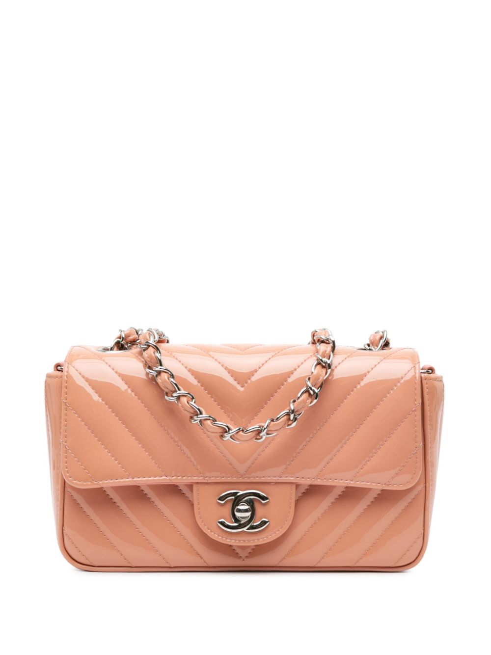 CHANEL Pre-Owned 2016-2017 Mini Rectangular Classic Chevron Patent Single Flap crossbody bag - Pink