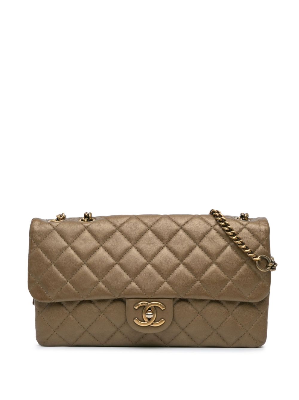 Pre-owned Chanel 2012-2013 Small Calfskin Cc Crown Flap Crossbody Bag In Gold