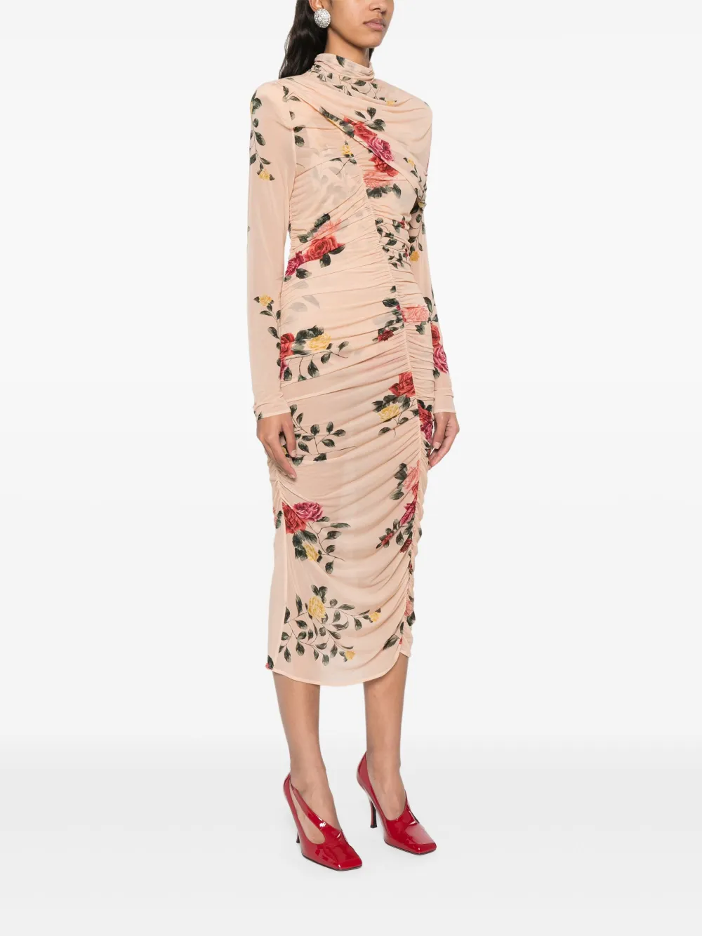Magda Butrym Floral-print Midi Dress In Neutrals