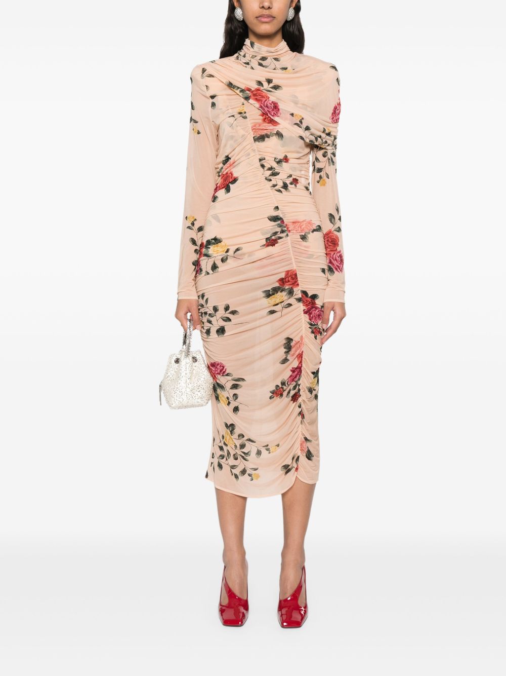 Magda Butrym floral-print midi dress - Neutrals