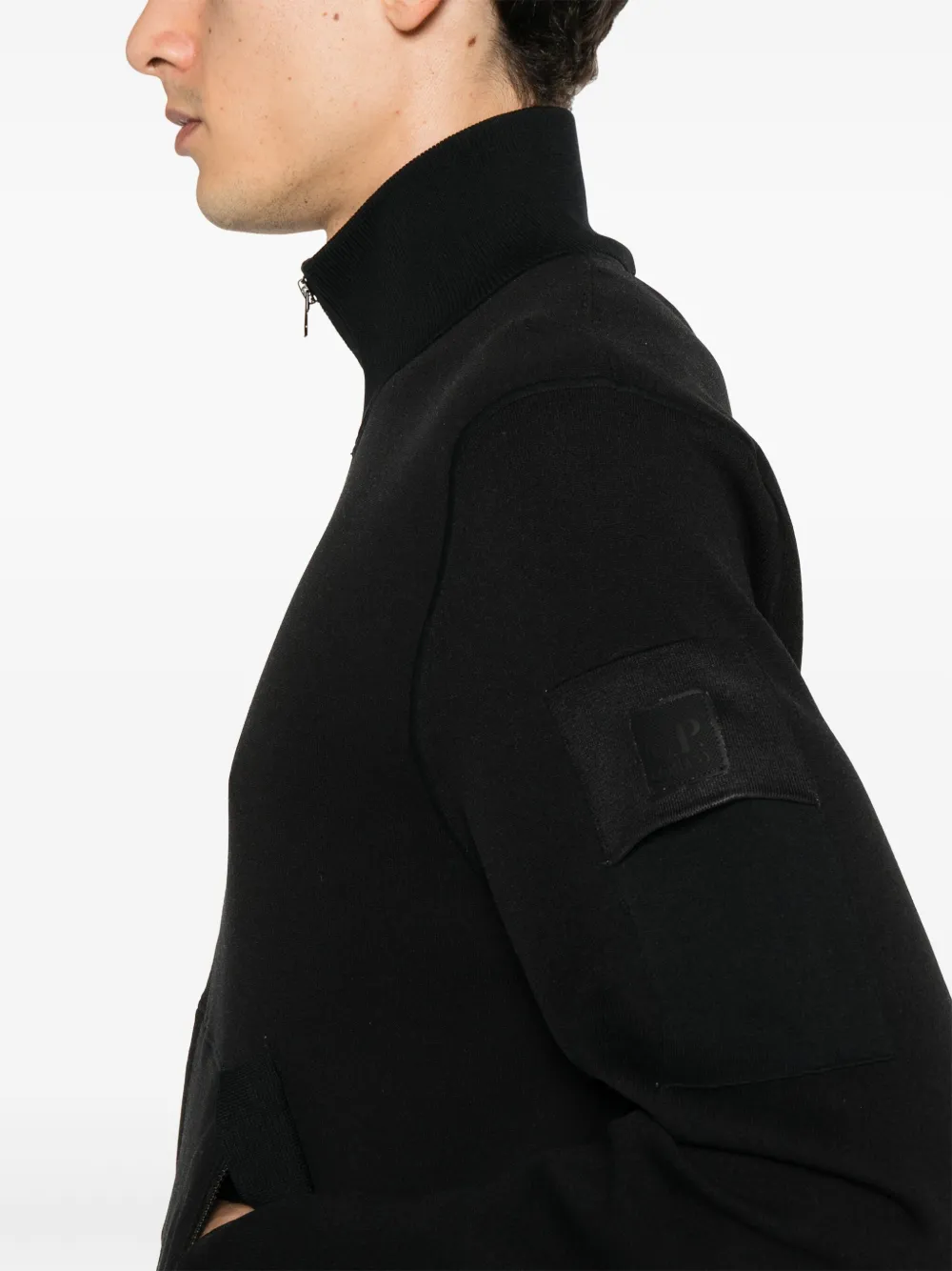 C.P. Company Sweater met logopatch en rits Zwart