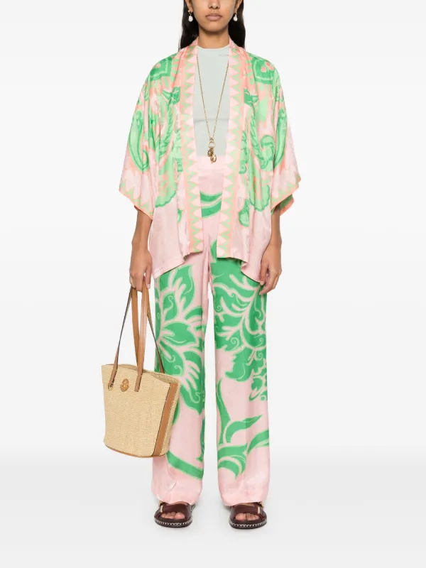 パンツ Etro Pink And Green Printed Viscose-Silk Trousers Etro Pink And Green Printed Viscose-silk Trousers In Multi