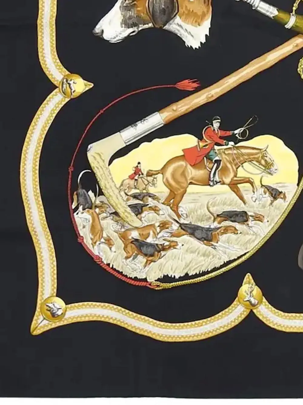 Pre-owned Hermes 1979 Le Laisser Courre By J De Fougerolle Silk Scarf In Black