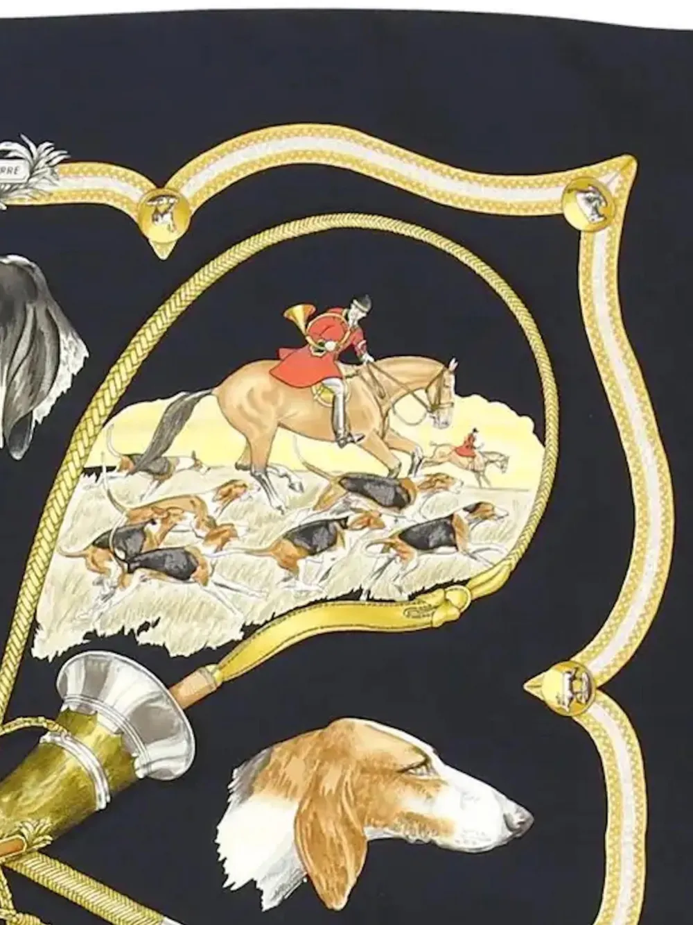 Pre-owned Hermes 1979 Le Laisser Courre By J De Fougerolle Silk Scarf In Black