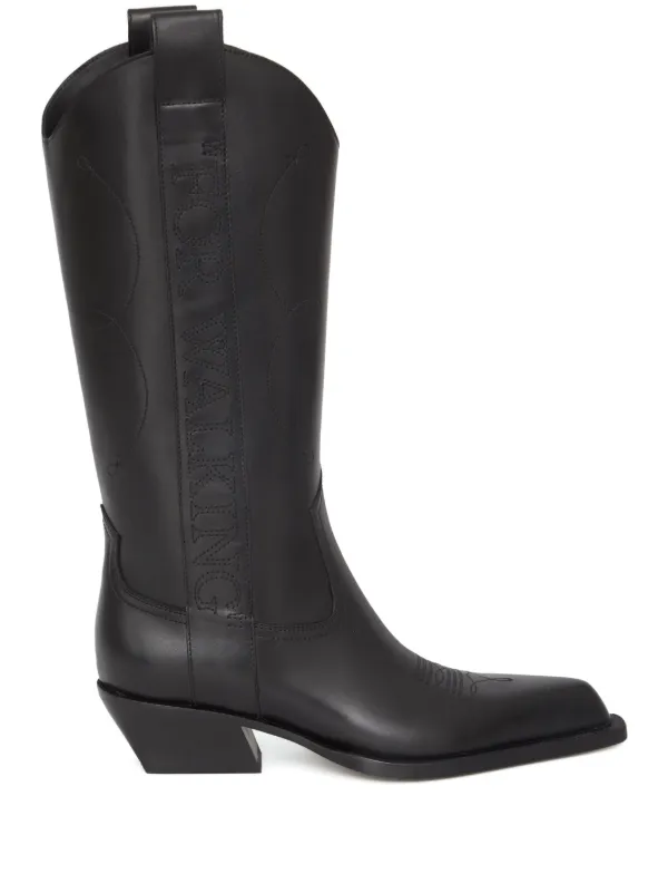 ロングブーツ OFF WHITE Black Leather For Walking Boots 27816399_57594931_600.jpg