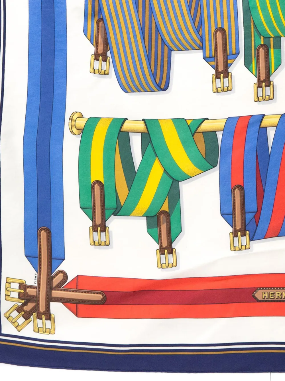 Pre-owned Hermes 1990s Les Sangles By J.metz Silk Scarf In White