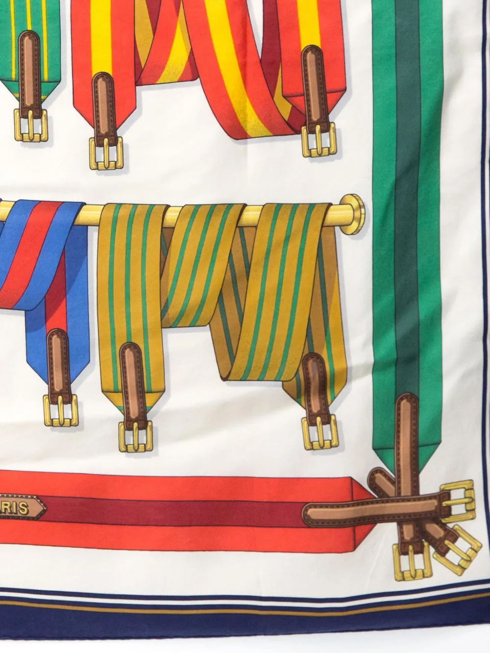 Pre-owned Hermes 1990s Les Sangles By J.metz Silk Scarf In White