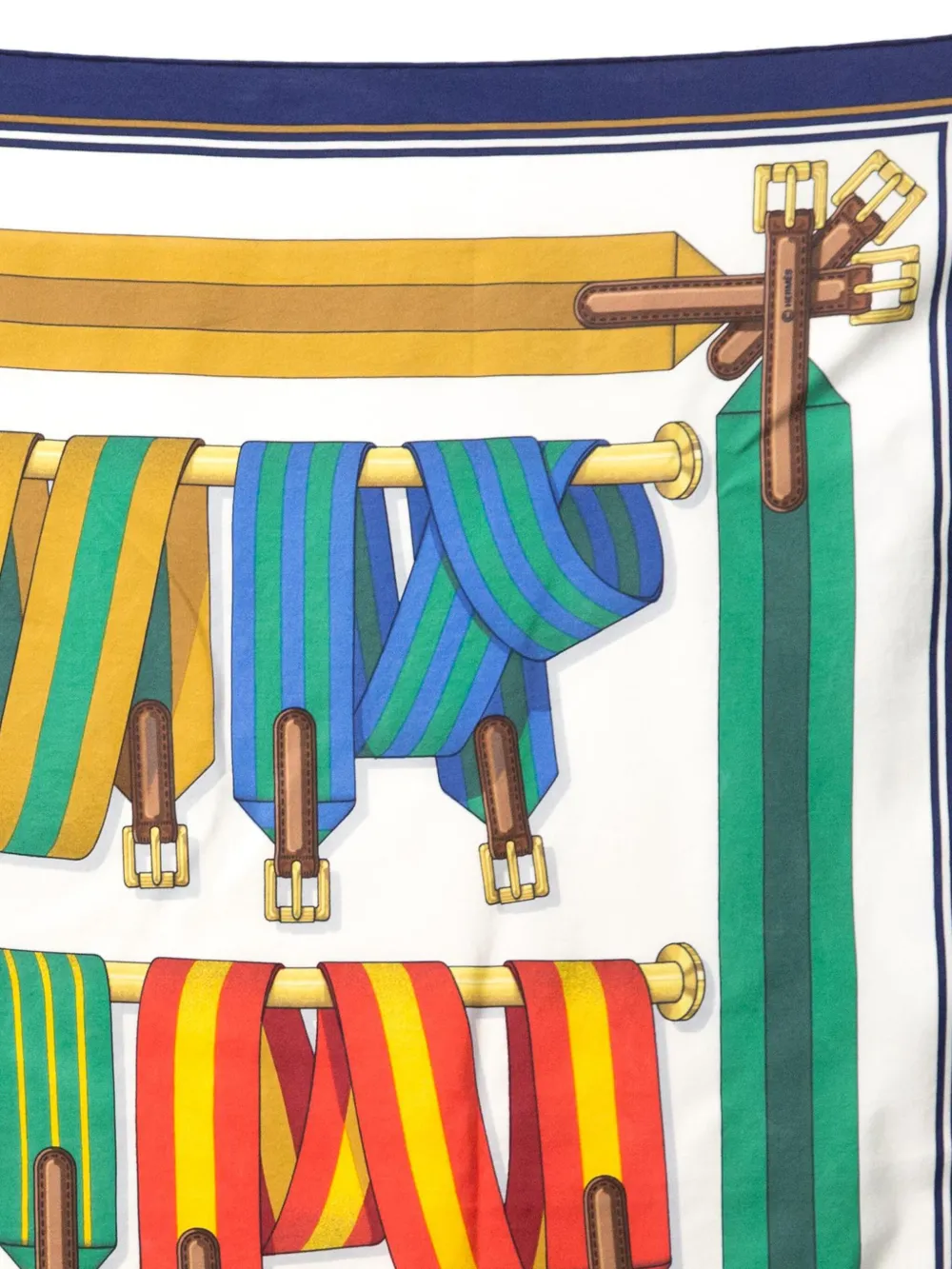 Pre-owned Hermes 1990s Les Sangles By J.metz Silk Scarf In White