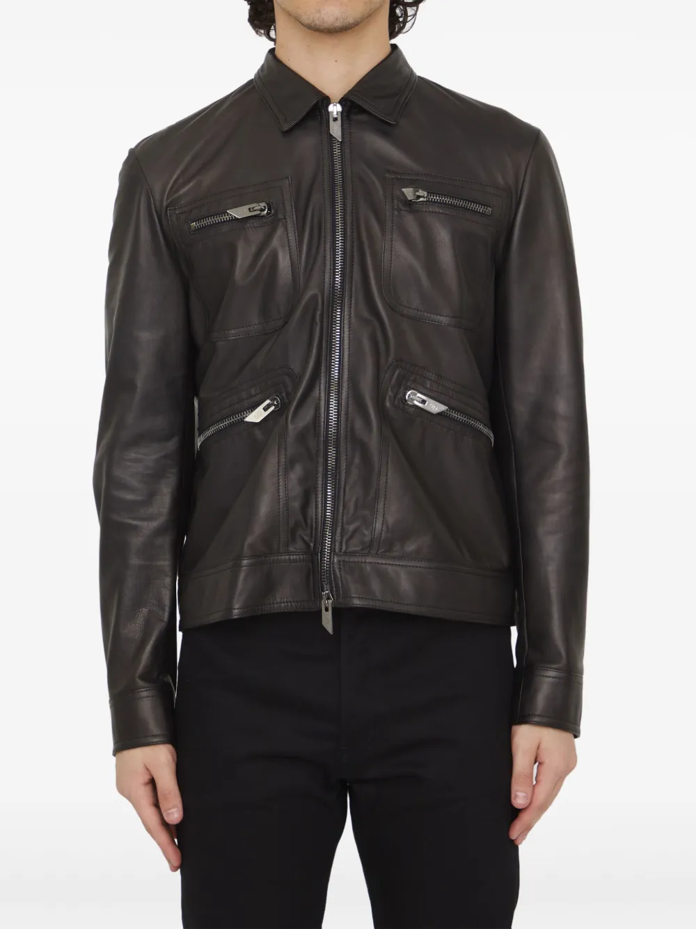 multi-zip leather jacket