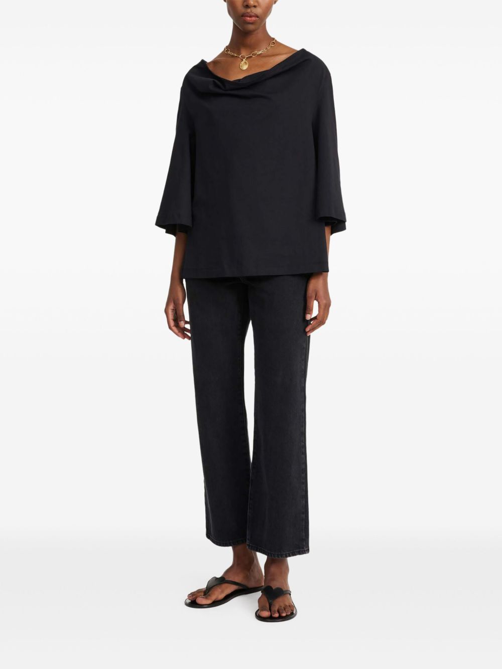 By Malene Birger T-shirt met gedrapeerdee hals - Zwart