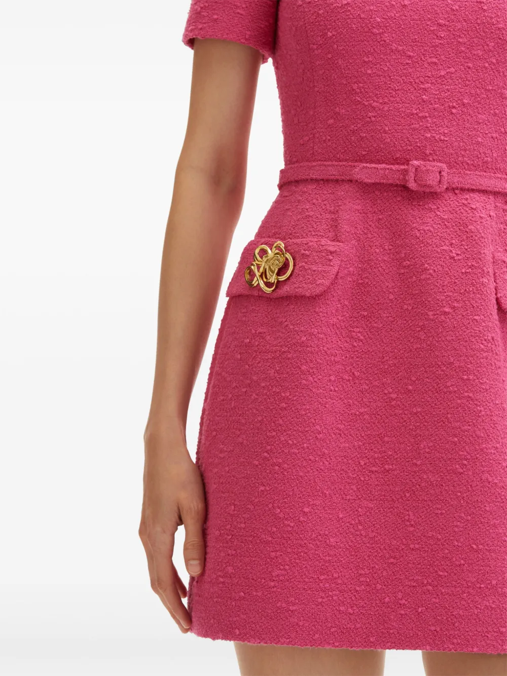 Shop Oscar De La Renta Mini Tweed Dress In Rosa