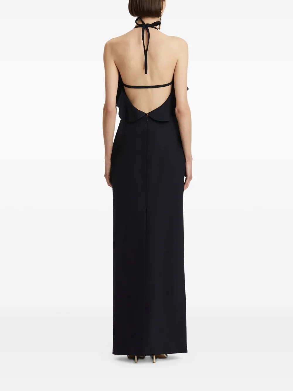 Oscar De La Renta Ruffled Column Gown In Black
