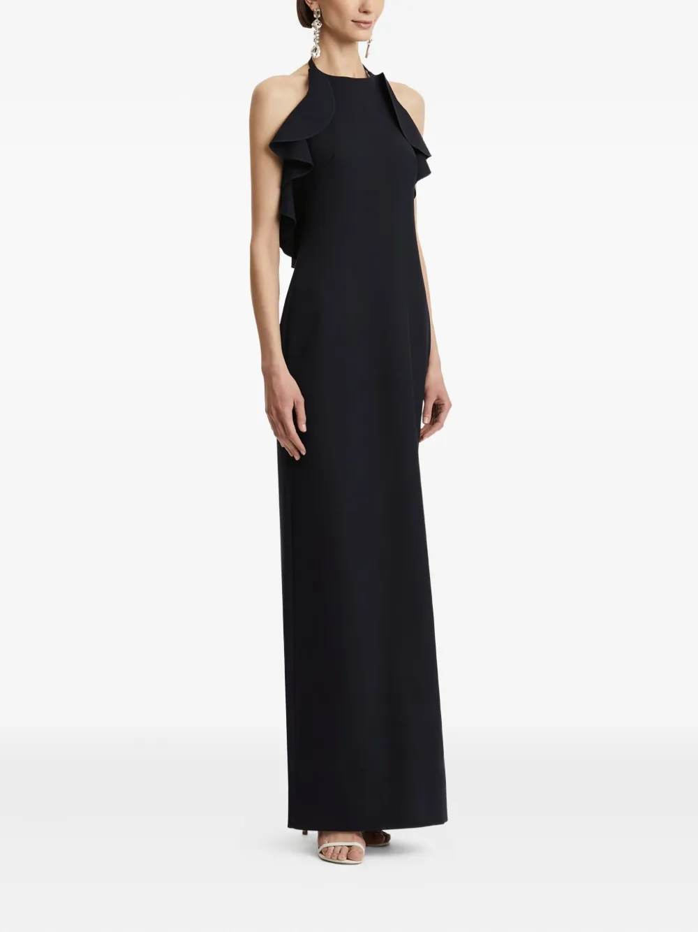 Oscar De La Renta Ruffled Column Gown In Black