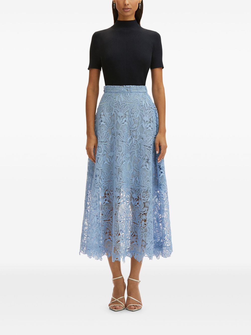 Oscar de la Renta Bellflower Guipure midi-rok - Blauw