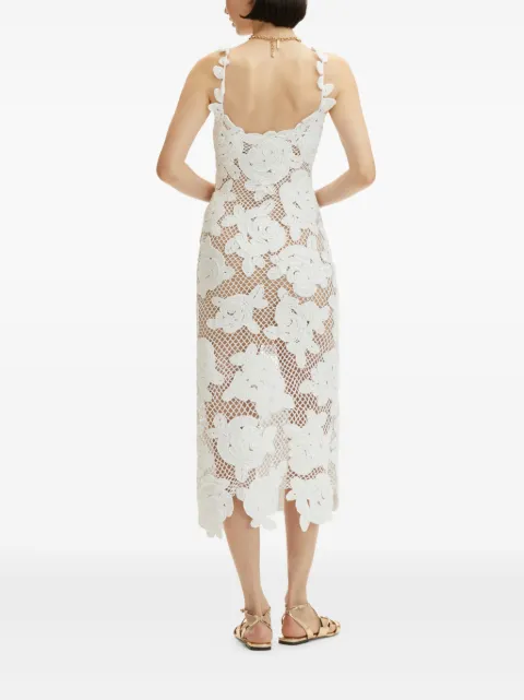 Oscar de la Renta rose-embroidered crochet-knit midi dress 25SN199RSMWHT - 3