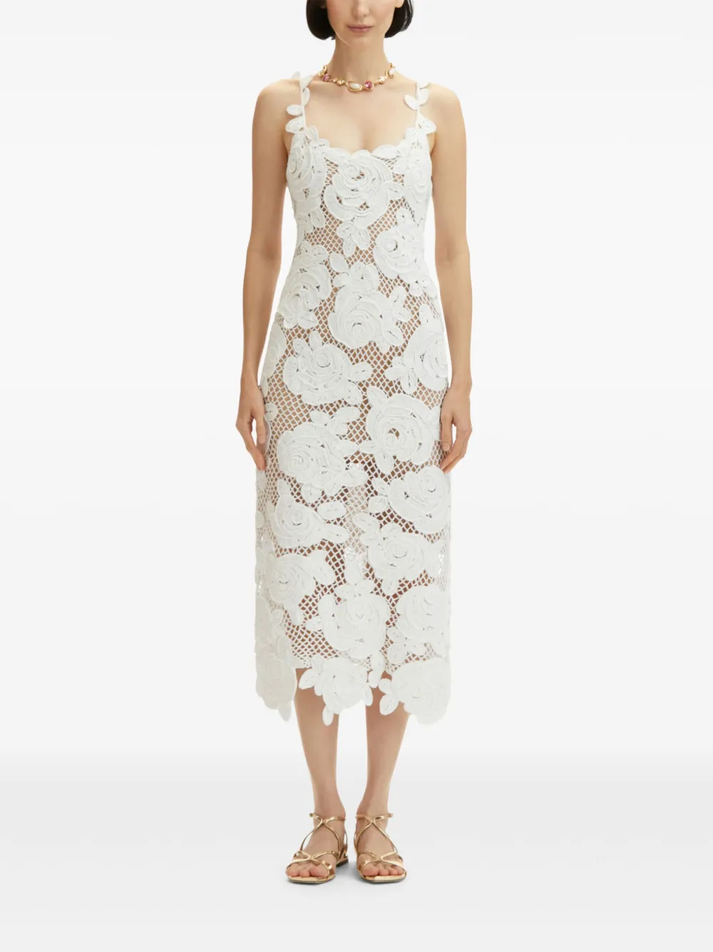 oscardelarenta Oscar de la Renta Gehaakte midi-jurk met geborduurde roos - Wit