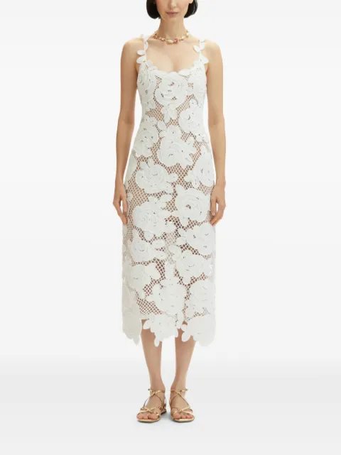 Oscar de la Renta rose-embroidered crochet-knit midi dress 25SN199RSMWHT - 1