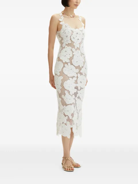 Oscar de la Renta rose-embroidered crochet-knit midi dress 25SN199RSMWHT - 2