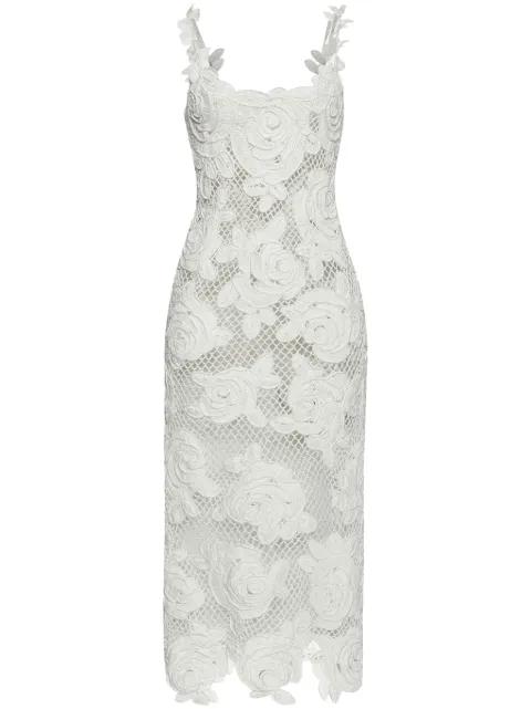 Oscar de la Renta rose-embroidered crochet-knit midi dress 25SN199RSMWHT - 0