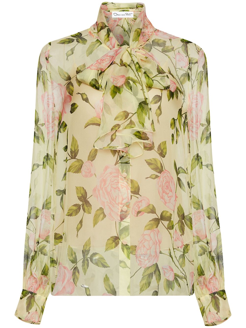 OSCAR DE LA RENTA ENGLISH ROSE SILK CHIFFON BLOUSE