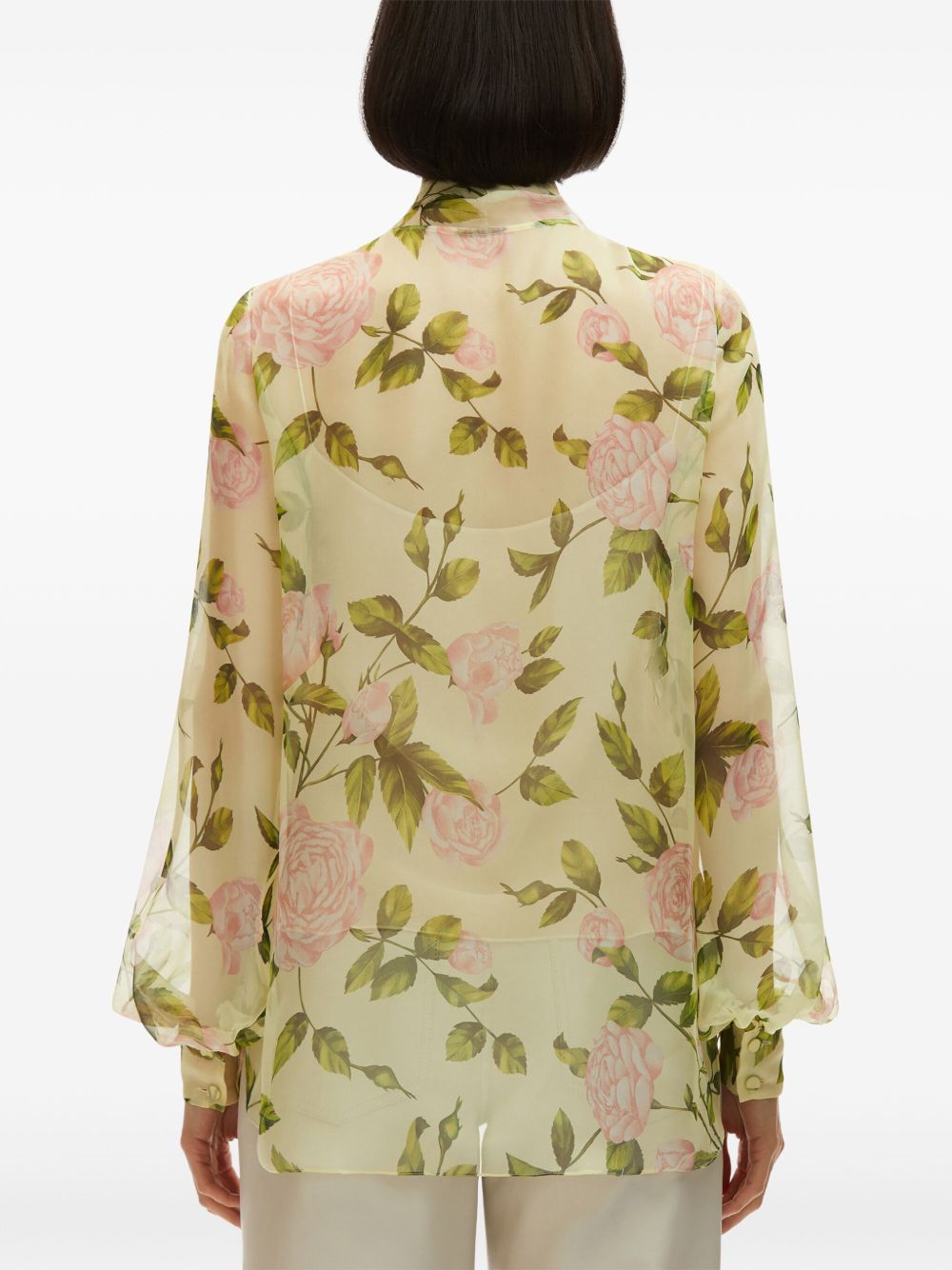 OSCAR DE LA RENTA ENGLISH ROSE SILK CHIFFON BLOUSE